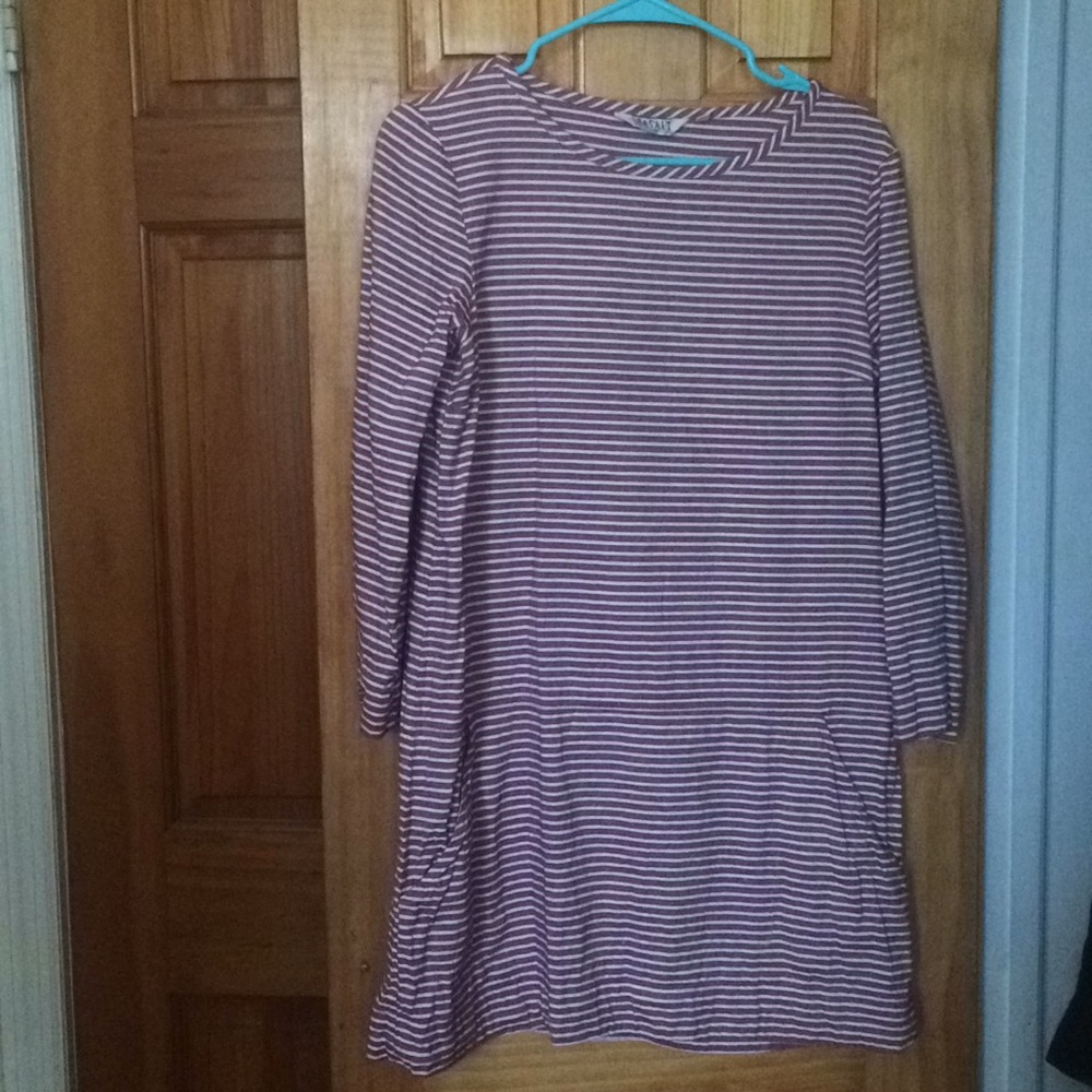 Red & white striped linen blend tunic, 3/4 sleeve